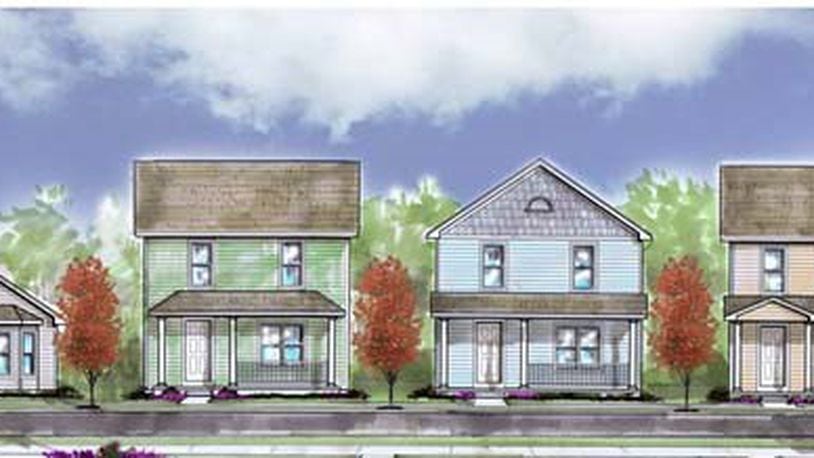 Concept art of housing in the Wolf Creek section of Dayton from the Montgomery County Land Bank. The bank partnered with County Corp. and developer Oberer to build single-family homes on empty lots in Dayton’s Wolf Creek neighborhood in 2021. Contributed.