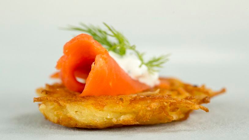 Smoked salmon with dill creme and potato pancakes. (Kathleen Galligan/Detroit Free Press/TNS)