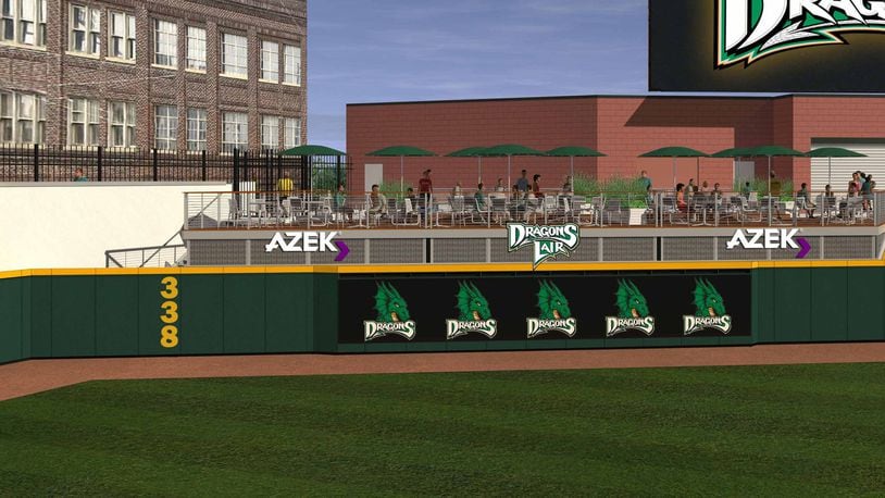 Artist rendering of new “Dragons Lair” hospitality seating section at Fifth Third Field.