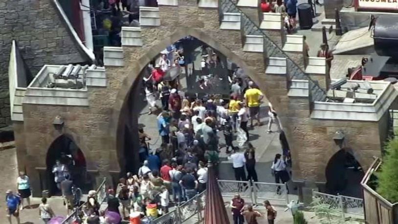 A line hundreds of people deep stacked up throughout Islands of Adventure Friday as fans got a second chance to ride Hagrid's Magical Creatures Motorbike Adventure after its opening day on Thursday. (Photo: WFTV.com)