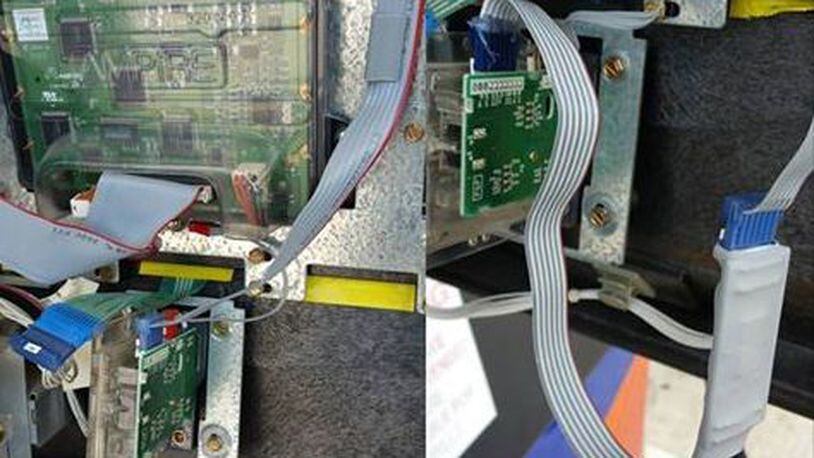 Englewood gas pump skimmer found Aug. 10, 2017. Contributed photo