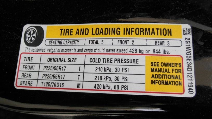 Always inflate tires to the pressure designated on the driver s door placard. Photo by James Halderman