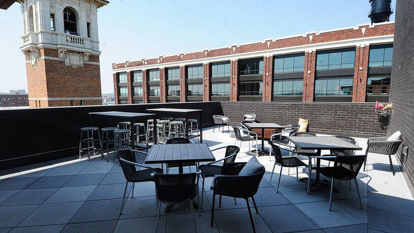 A look inside the new rooftop bar and restaurant, called The Foundry, at the AC Hotel Dayton by Marriott, that overlooks Day Air Ball Park from several stories above East First Street. MARSHALL GORBY\STAFF