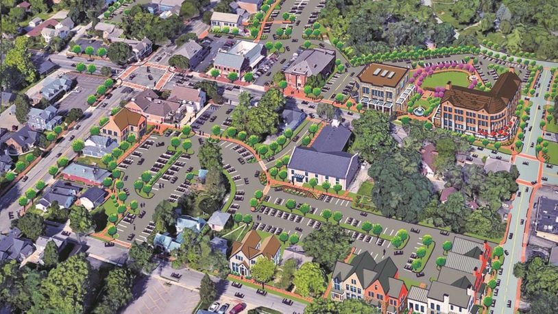 This image shows plans for Centerville’s Uptown project from an aerial view. CONTRIBUTED