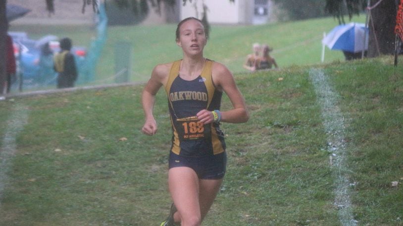Oakwood sophomore Grace Hartman repeated as the Division II regional champion in Troy on Saturday. The Jills, behind a 1-2-3 finish from Hartman, Bella Butler and Elizabeth Vaughn, won the first regional title in the girls’ program history. Greg Billing / Contributed