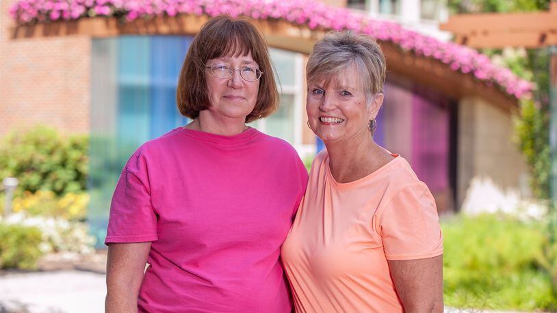 Old friends Kathy Hatton and Ruth Macon were brought together again by shared cancer experiences and the Oncology Exercise Program at Miami Valley Hospital South. CONTRIBUTED