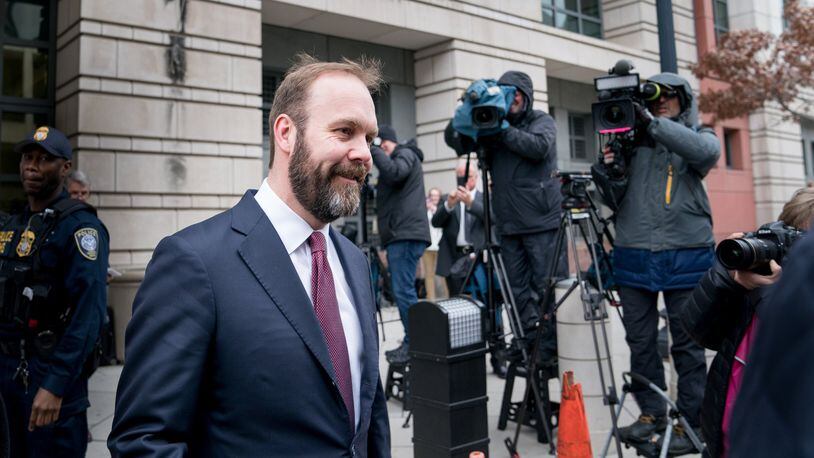 FILE - Rick Gates, a lobbyist and former deputy chairman of Donald Trump’s presidential campaign, outside a court hearing in Washington, Feb. 23, 2018. Gates, who has emerged as a key figure in the investigation of the special counsel, has pleaded guilty to financial fraud and lying to investigators, and is also cooperating with Robert Mueller’s team. (Erin Schaff/The New York Times)