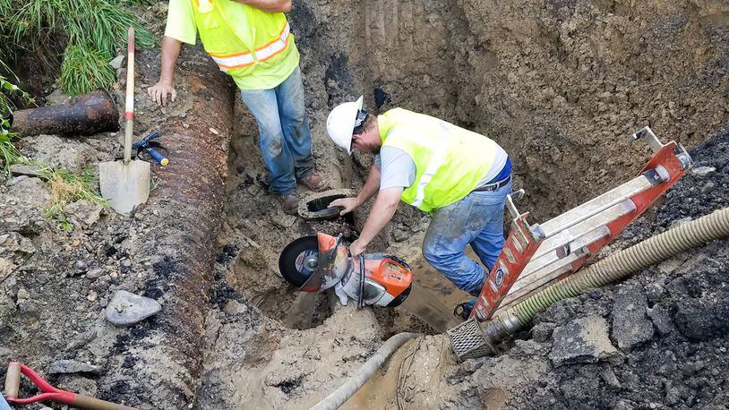 A huge water main break occurred overnight in Liberty Twp. Water was seen gushing from the pipe at the intersection of Hamilton Mason Road and Maud Hughes Road. CONTRIBUTED
