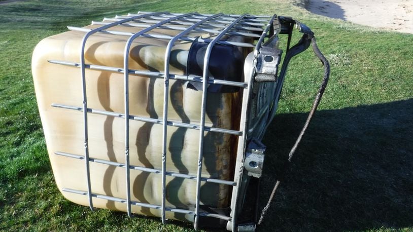 Police are asking for help identifying individuals suspected of dumping hazardous liquids on the Beavercreek Golf Course from the pictured construction tank. CONTRIBUTED