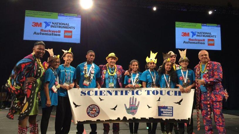 The local “Scientific Touch” Lego science team competed in the world championship tournament in St. Louis after coming in second in the Ohio competition. The teens — most of whom come from Butler County’s Lakota Schools — were among only 108 teams across the globe invited to the the international FIRST LEGO League World Tournament.