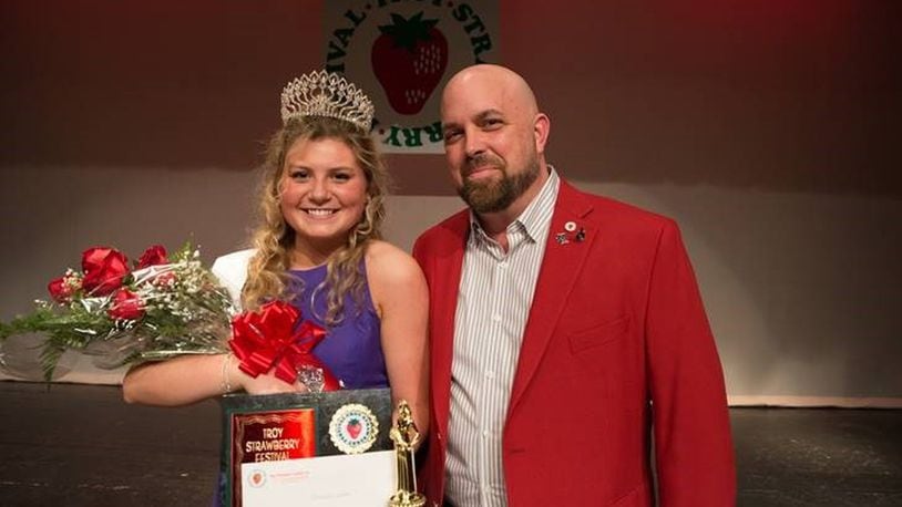 Eric Roetter, right, 2018 festival chairman, congratulates 2018 festival queen Brooke Klopfenstein following the annual queen s pageant. CONTRIBUTED