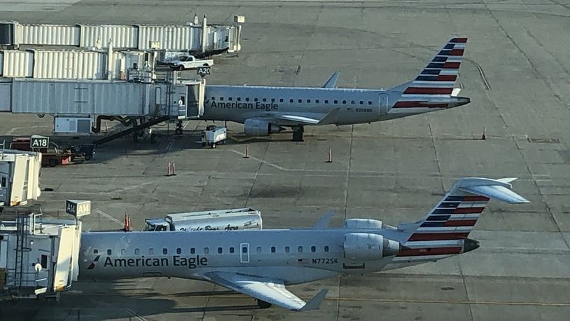 American Eagle jets operated by American Airlines at the Dayton International Airport on Wednesday Dec. 11, 2019.