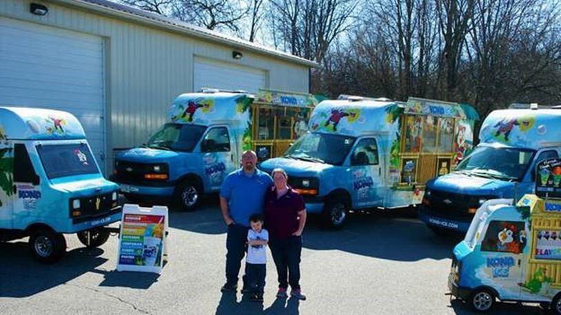 Allen and Sarah Lay, pictured with their son, just bought a new building in Vandalia for their Kona Ice franchise. CONTRIBUTED
