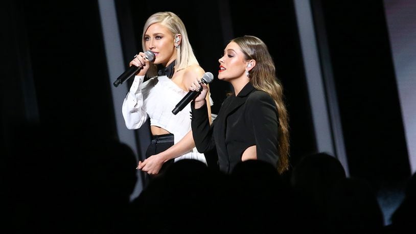 NASHVILLE, TENNESSEE - NOVEMBER 13: (FOR EDITORIAL USE ONLY) Madison Marlow and Taylor Dye of Maddie & Tae perform onstage during the 53rd annual CMA Awards at the Bridgestone Arena on November 13, 2019 in Nashville, Tennessee. (Photo by Terry Wyatt/Getty Images,)