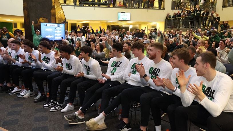 Wright State held a watch party Sunday night to watch the televised announcement of their NCAA Tournament first round pairing. BILL LACKEY/ STAFF