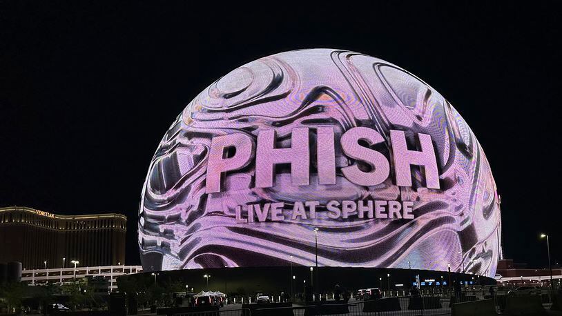 The exterior of the Sphere is pictured on Friday, April 19, 2024, in Las Vegas. The band Phish started its four-night residency on Thursday. (AP Photo/Josh Cornfield)