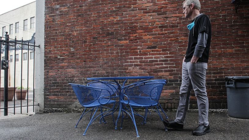 416 Dinner owner Guy Fragmin says that he will have limited seating on their outside patio on Fifth Street in the Oregon District. Fragmin plans to open his patio on Friday after the Governor opened outside service for restaurants and bars in Ohio. JIM NOELKER/STAFF