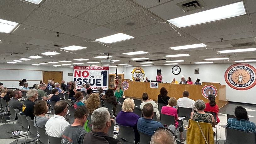 The official 'No' campaign against Issue 1 made its stop in Dayton Thursday night, touting strong support from unions including educators, teachers, steelworkers, construction workers and food workers.