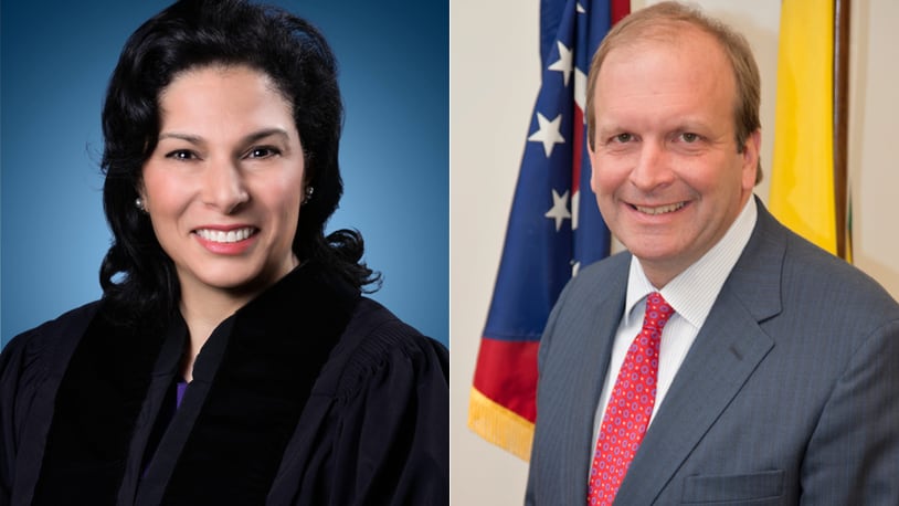Republican incumbent Pat DeWine (right) and Democratic challenger Marilyn Zayas (left) are competing for one of two state Supreme Court Justice seats on the November 2022 ballot.