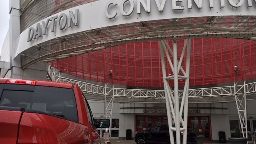 A new truck is shown outside the Dayton Convention Center, where the Dayton Auto Show has been held. THOMAS GNAU/STAFF