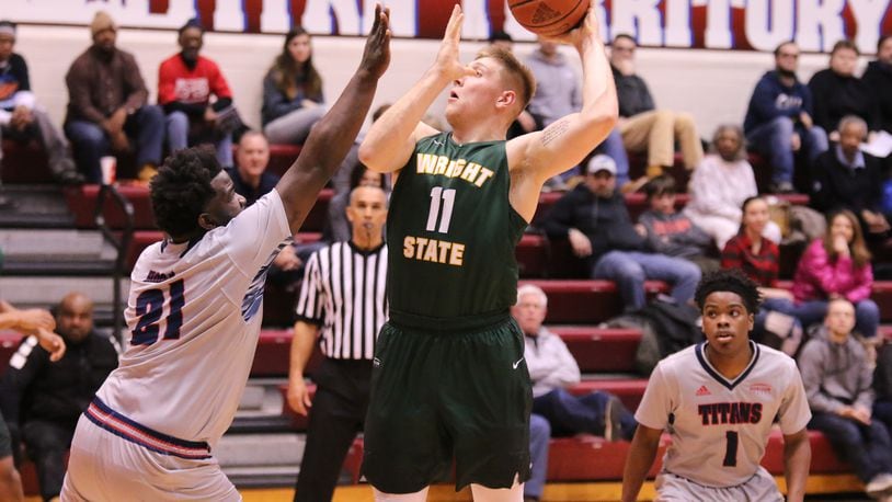 Wright State’s Loudon Love, shown here Friday night against Detroit, scored 25 points and grabbed 17 rebounds Sunday as the Raiders topped Oakland in overtime. CONTRIBUTED
