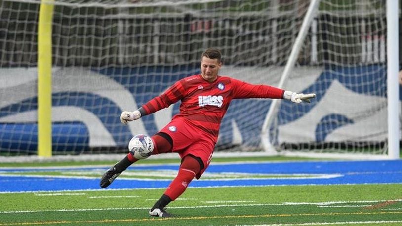 Centerville High School graduate Ryan Hulings is back home and thriving in goal for the Dayton Dynamo. CONTRIBUTED PHOTO