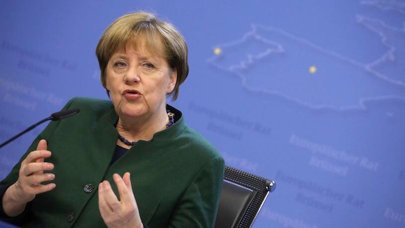 German Chancellor Angela Merkel speaks during a media conference at the end of an EU summit in Brussels on Friday, March 10, 2017. (AP Photo/Olivier Matthys)