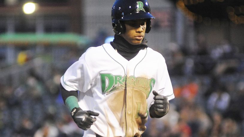 Dragons shortstop Jose Garcia. The Dragons defeated the visiting Lake County Captains 9-3 at Fifth Third Field in Dayton on Wed., April 11, 2018. MARC PENDLETON / STAFF