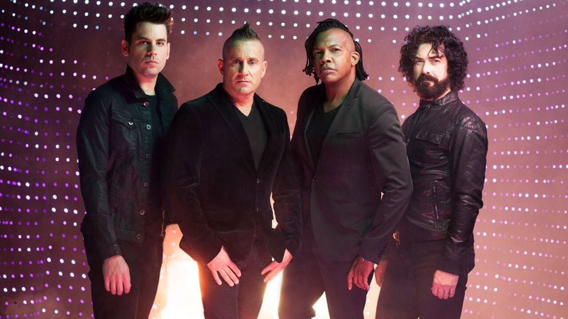 Christian rockers Newsboys, (left to right) Jeff Frankenstein, Duncan Phillips, Michael Tait and Jody Davis, perform at Fraze Pavilion in Kettering on Friday, June 10. CONTRIBUTED