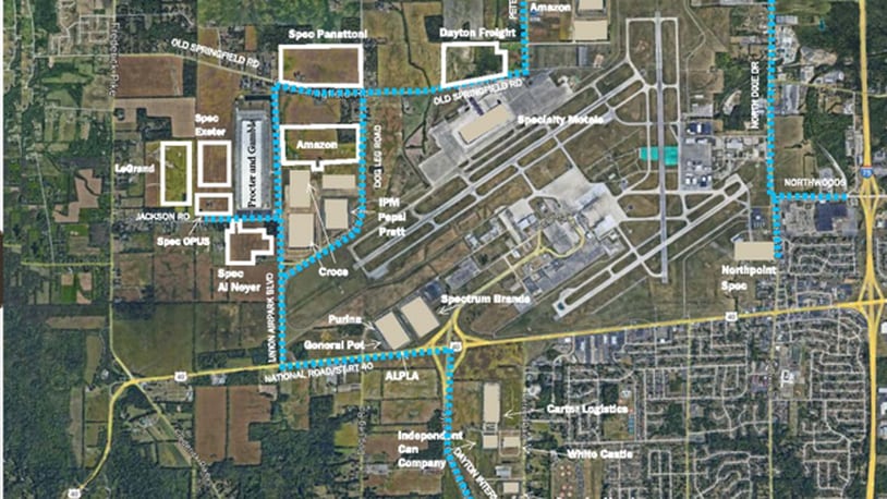 A map of the area around Dayton International Airport that the city of Union presented to ED/GE committee members last April. Contributed.