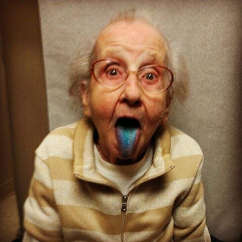Guess who's at the cancer doctor eating blue candy? @MileyCyrus has nothing on #GrandmaBetty
