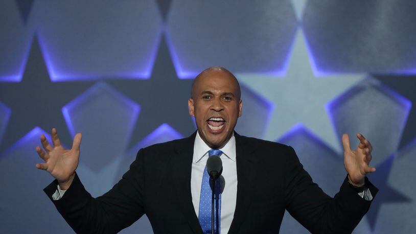 Sen. Cory Booker (D-NJ) delivers remarks on the first day of the Democratic National Convention at the Wells Fargo Center, July 25, 2016 in Philadelphia, Pennsylvania. An estimated 50,000 people are expected in Philadelphia, including hundreds of protesters and members of the media. The four-day Democratic National Convention kicked off July 25. (Photo by Alex Wong/Getty Images)