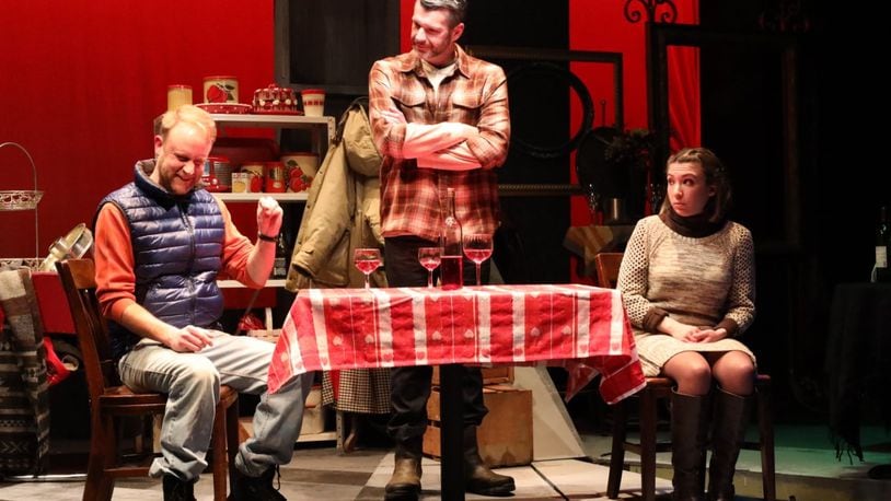 (Left to right) Adam Jones (Tor), Mike Beerbower (Gus) and Jenna De Gruy (Olive) in Dayton Theatre Guild's production of "The Norwegians," slated Feb. 5-20.  (PHOTO COURTESY OF DAYTON THEATRE GUILD)