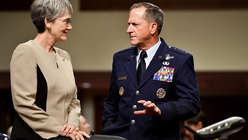 Secretary of the Air Force heather Wilson and Air Force Chief of Staff Gen. David Goldfein prepare to testify before the Senate Armed Services Committee June 6, 2017, in Washington, D.C. The top leaders gave their testimony on the posture of the Department of the Air Force in review of the Defense Authorization Request for Fiscal Year 2018 and the Future Years’ Defense Program. (U.S. Air Force photo/Scott M. Ash)