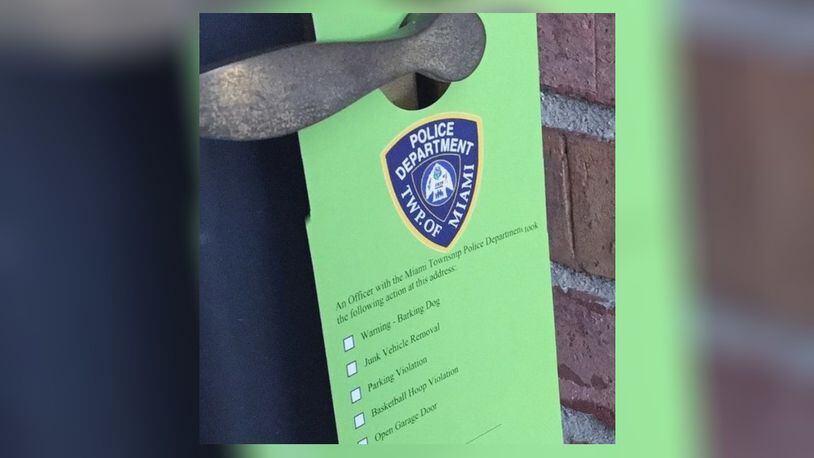 Miami Twp. police have started a new door tag program. CONTRIBUTED