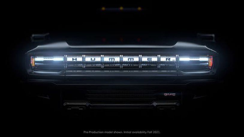 This teaser image shows off the grille of the GMC Hummer electric truck coming in 2021. (GMC photo)