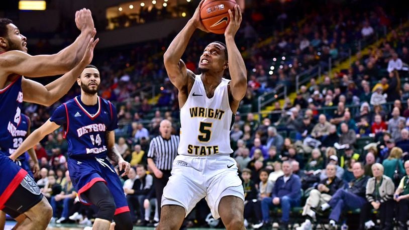 Wright State’s Skyelar Potter gets ready to put up a shot during Saturday’s game vs. Detroit Mercy at the Nutter Center. Joseph Craven/CONTRIBUTED
