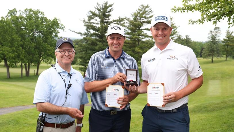 Brian Stuard, center, and Matthys Daffue, right, were the medalists at the U.S. Open Qualifier at Springfield Country Club on Monday. Ron Alvey/Miami Valley Golf Association
