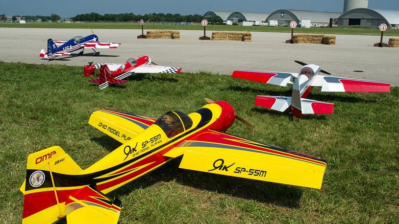 RC planes lined up along the flight line at a previous Giant Scale Radio-Controlled Model Aircraft Air Show at the National Museum of the U.S. Air Force. This year’s event is set for Sept. 1-3. (U.S. Air Force photo)