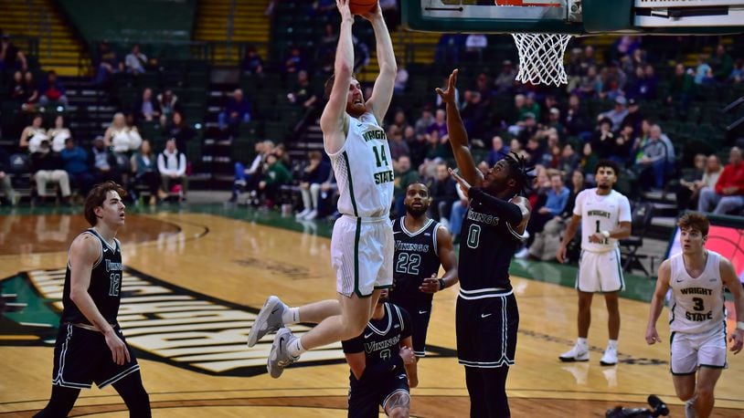 Wright State's Brandon Noel goes up for a dunk during Thursday night's game vs. Cleveland State at the Nutter Center. Joe Craven/Wright State Athletics