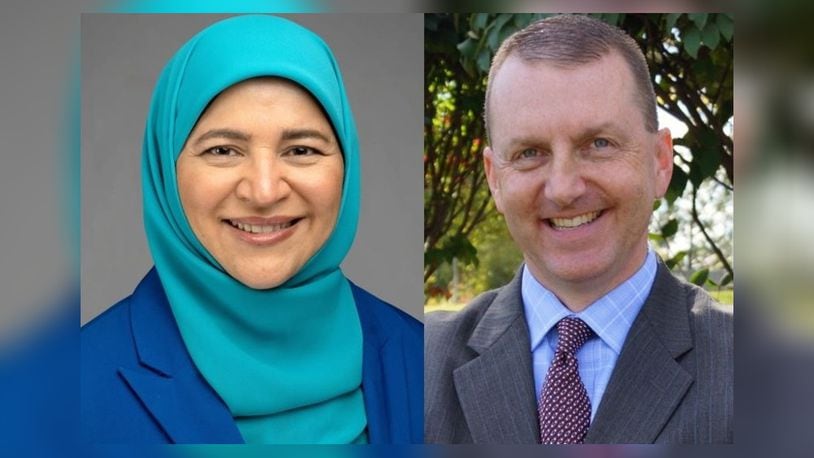 Small-business owner Zerqa Abid of Grove City, left, and state Rep. Adam Miller of Columbus are Democratic Party candidates for the 15th Congressional District.