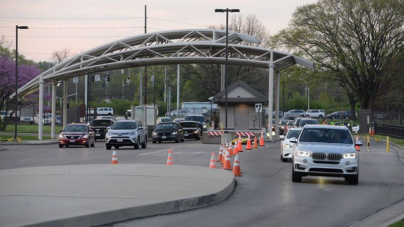 Traffic entering Gate 12A flowed through all lanes on April 19 at Wright-Patterson Air Force Base. Gate 15A will reopen June 21. U.S. AIR FORCE PHOTO/TY GREENLEES
