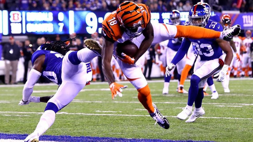 A.J. Green  Bengals catches a touchdown pass against Janoris Jenkins Giants during a game at MetLife Stadium on November 14, 2016 in East Rutherford, N.J.