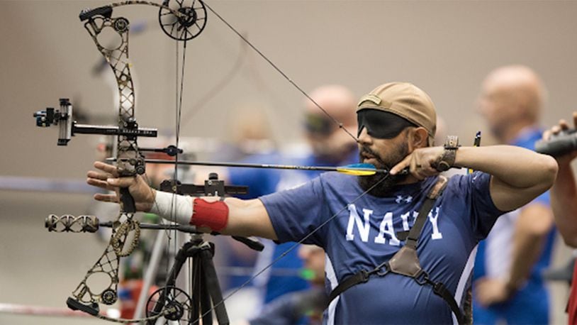 Warrior Games Athlete and Navy veteran, Petty Officer 2nd Class A.J. Mohammad, competes in an archery competition during the 2017 Warrior Games. Archery will be one of 11 sports featured during the 2018 Department of Defense Warrior Games at the Air Force Academy June 2-9. (Department of Defense photos/EJ Hersom)