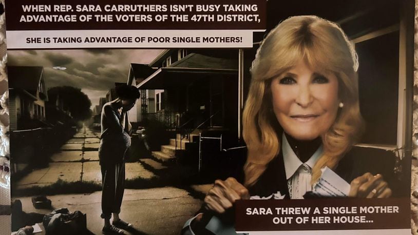 Campaign mailer in the March 19, 2024, primary election against Rep. Sara Carruthers, R-Hamilton. PROVIDED 