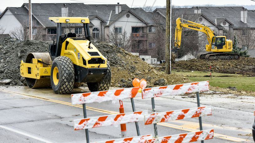 Construction continues on the roundabout at Beckett and Smith roads Tuesday, March 13 in West Chester Township.This is one of several project for Butler County this construction season. NICK GRAHAM/STAFF