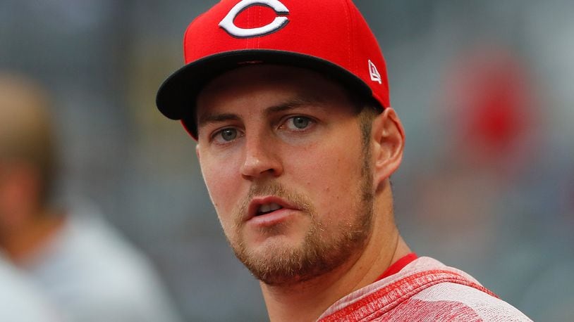 ATLANTA, GEORGIA - AUGUST 01: Trevor Bauer #27 of the Cincinnati Reds looks on during the second inning against the Atlanta Braves at SunTrust Park on August 01, 2019 in Atlanta, Georgia. (Photo by Kevin C. Cox/Getty Images)