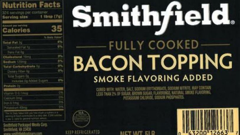 More than 185,000 pounds of fully-cooked ready-to-eat bacon topping were recalled due to concerns it could be contaminated by metal. | PROVIDED