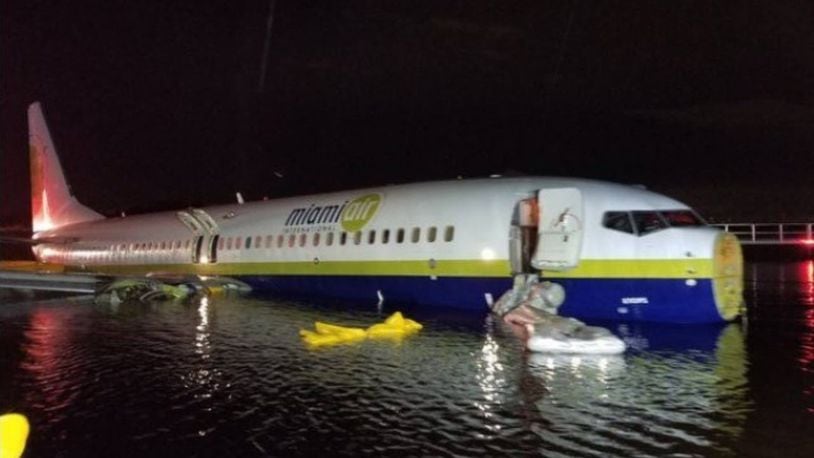 The plane that skidded off the runway at the Jacksonville Naval Air Station landed in the St. Johns River.