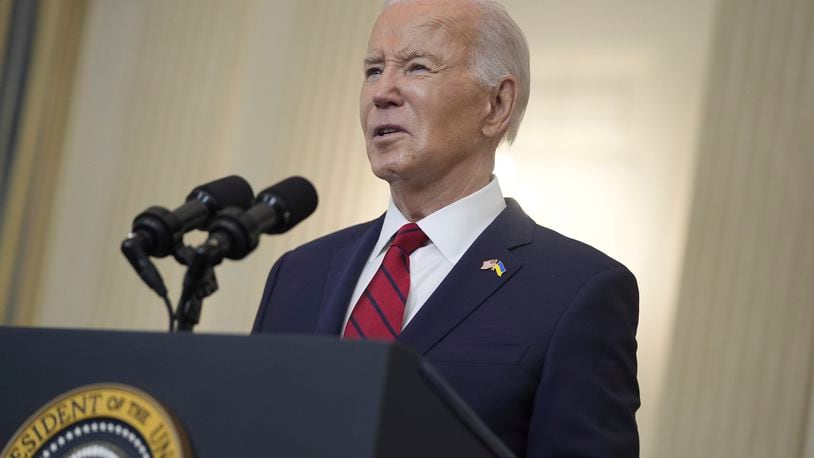 President Joe Biden speaks before signing a $95 billion Ukraine aid package that also includes support for Israel, Taiwan, and other allies, in the State Dining Room of the White House, Wednesday, April 24, 2024, in Washington. (AP Photo/Evan Vucci)